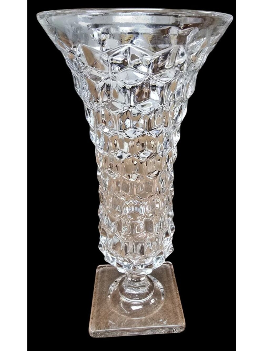 Vintage Fostoria American Cubist Flared Trumpet Vase